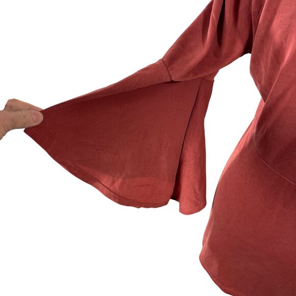 Green Envelope Tunic Top Bell Sleeve Tie Burnt Orange L Large Modal Blend - Picture 4 of 6